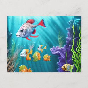 超現実的な魚の水中シーン ポストカード