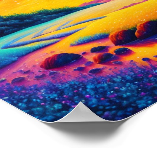 超現実的カラフルな夜間の風景 ポスター (角)