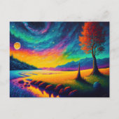超現実的カラフルな夜間の風景 ポストカード (正面)