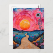 超現実的カラフルな風景の混合媒体 ポストカード (正面/裏面)