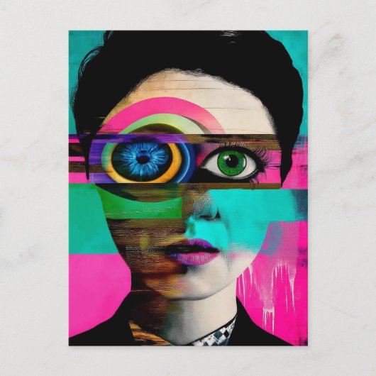 超現実的カラフル抽象芸術女性 ポストカード (正面)