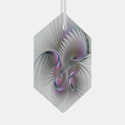 超現実的シャイ美しいモダン抽象芸術フラクタル ガラスオーナメント (正面右)