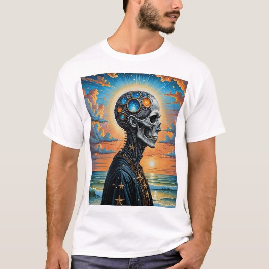 超現実的スカルTシャツ – 未来的銀河系A Tシャツ (正面)