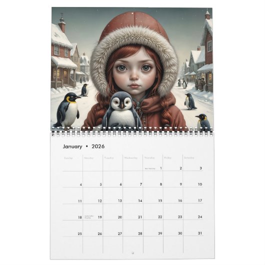 超現実的ドールフェイスガールズヴィンテージビッグアイズVol.1アート カレンダー (1月 2026)