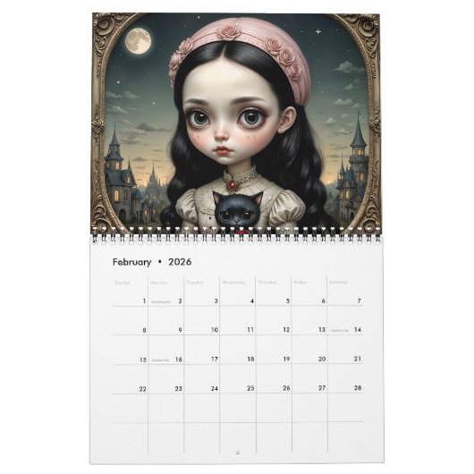 超現実的ドールフェイスガールズヴィンテージビッグアイズVol.1アート カレンダー (2月 2026)