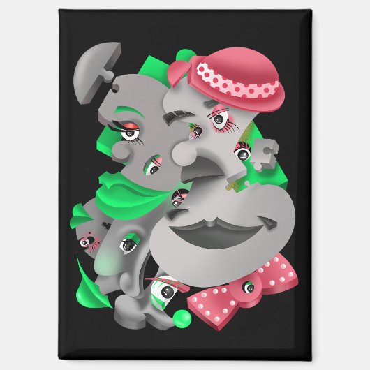 超現実的パズル顔冷蔵庫 マグネット (正面)