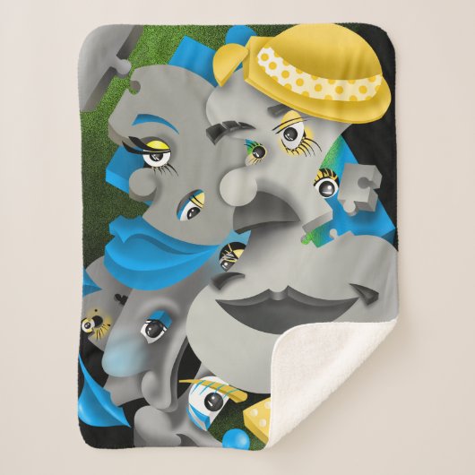 超現実的パズル顔 シェルパブランケット (正面)