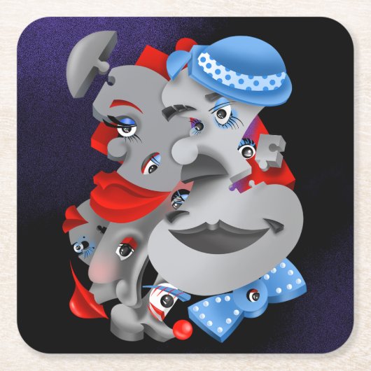 超現実的パズル顔 スクエアペーパーコースター (正面)
