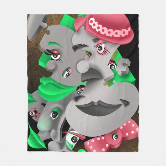 超現実的パズル顔 フリースブランケット (正面)