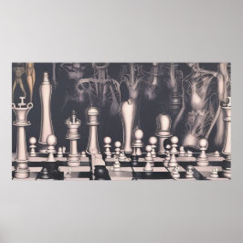 超現実的モダンな抽象芸術チェス盤と姿 ポスター