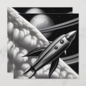 超現実的レトロ宇宙ロケットカード (正面/裏面)
