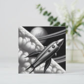 超現実的レトロ宇宙ロケットカード (スタンド正面)