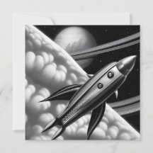 超現実的レトロ宇宙ロケットカード
