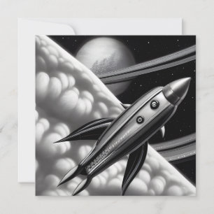 超現実的レトロ宇宙ロケットカード