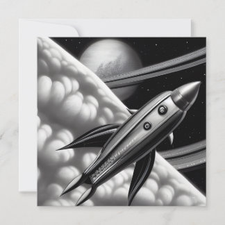 超現実的レトロ宇宙ロケットカード