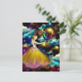 超現実的ヴィンテージゴールデンガウンバルーンガール ポストカード (スタンド正面)