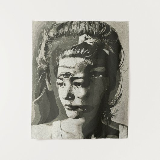 超現実的数々のなポートレート-抽象芸術サイケデリック タペストリー (正面)