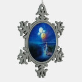 超現実的離れ小さな女の子の別世界の故郷 スノーフレークピューターオーナメント (左)