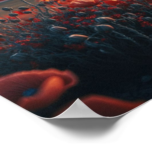 超現実的鮮やかポピー場 ポスター (角)