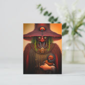 超現実鳥の生き物とベビーはがき ポストカード (スタンド正面)