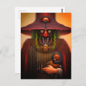 超現実鳥の生き物とベビーはがき ポストカード (正面/裏面)