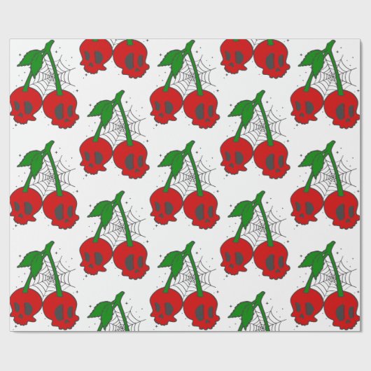 超硬性スパイダーウェブロカビリーさくらんぼスカルくもの巣 ラッピングペーパー (フラット)