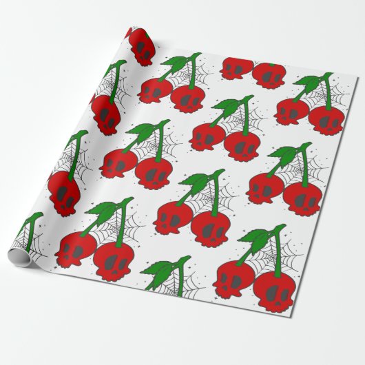超硬性スパイダーウェブロカビリーさくらんぼスカルくもの巣 ラッピングペーパー (アンロールド)