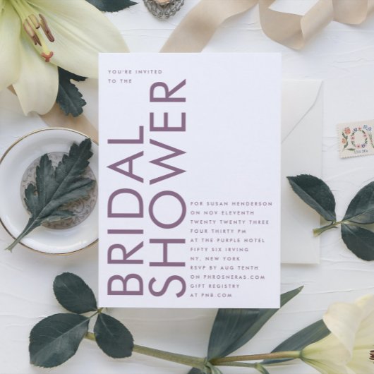 超編集可能モダン紫色および白色ブライダル 招待状