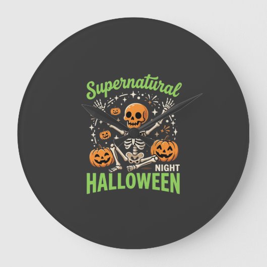 超自然のスケルトン・ハロウィンベクター・デザイン_1 ラージ壁時計 (正面)