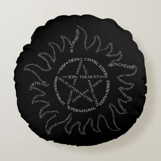 超自然タイポグラフィペンタグラム ラウンドクッション (正面)