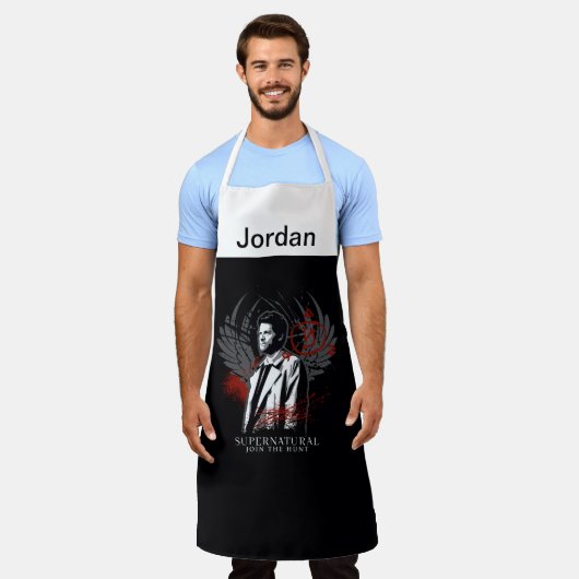 超自然的なカスティエルグラフィティグラフィック エプロン (着用した状態)