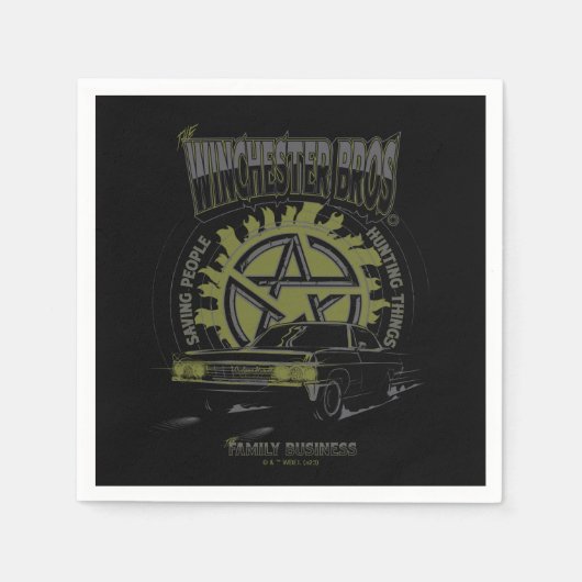 超自然的な「ウィンチェスター・ブラザーズ」車のグラフィック スタンダードカクテルナプキン (正面)