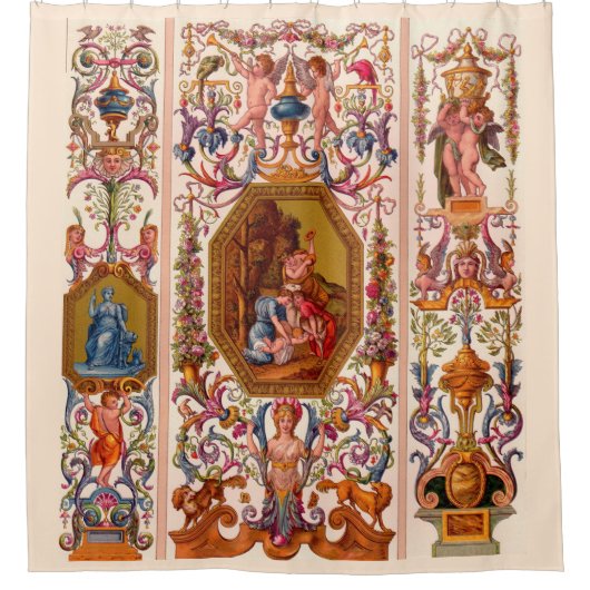 超華麗な17世紀バロックプリント シャワーカーテン (正面)