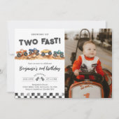 超速モンスタートラック男の子2歳の誕生日写真 招待状 (正面)