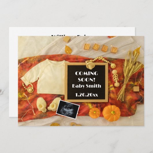 超音波かぼちゃ秋レターボード妊娠 案内状 (正面/裏面)