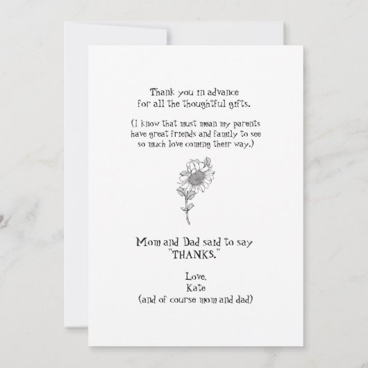 超音波ひまわりピンクの赤おもしろいちゃんシャワー サンキューカード (裏面)