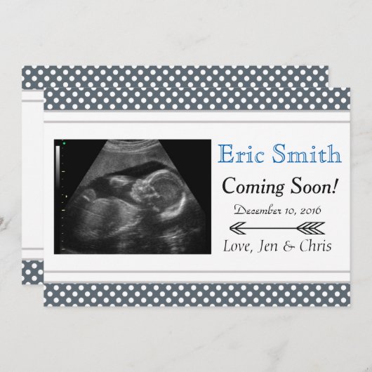 超音波シンプルユニセックスベビー発表 案内状 (正面/裏面)