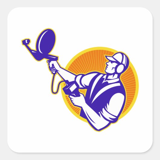 超音波ソナー皿を持つ技術者 スクエアシール (正面)