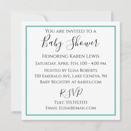 超音波パーソナライズされた写真ベビーシャワー 招待状 (裏面)