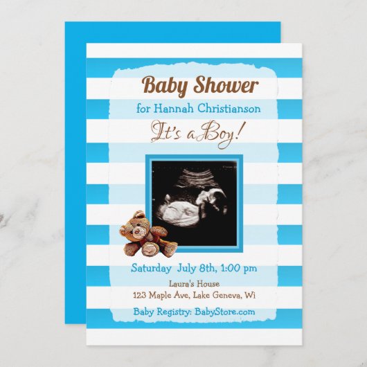 超音波パーソナライズされた写真ベビーシャワー 招待状 (正面/裏面)