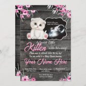 超音波ベビーキャットベビーシャワー招待状、素朴 招待状 (正面/裏面)