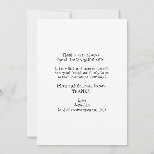 超音波写真の葉ありおもしろいありがとうベビー サンキューカード (裏面)