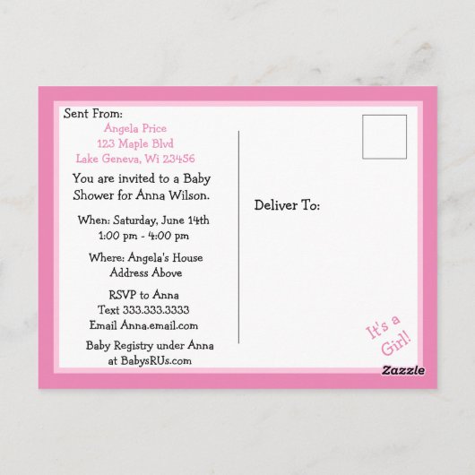 超音波写真ベビーシャワー招待状はがき ポストカード (裏面)