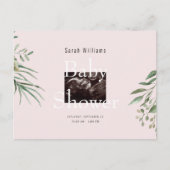 超音波写真ベビーシャワー葉ピンク インビテーションポストカード (正面)