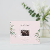 超音波写真ベビーシャワー葉ピンク インビテーションポストカード (スタンド正面)