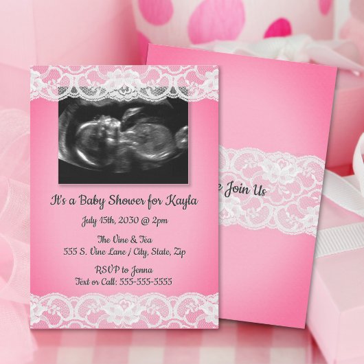 超音波及びレースのベビーシャワー招待状 招待状