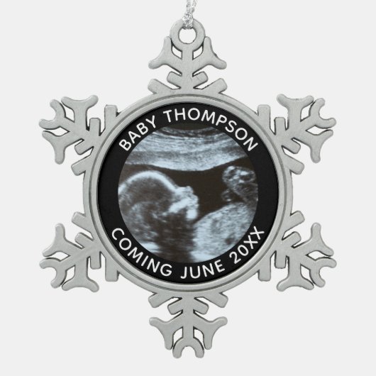 超音波妊娠ジェンダー明らかにソノグラム スノーフレークピューターオーナメント (正面)