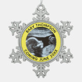 超音波妊娠ジェンダー明らかにソノグラム スノーフレークピューターオーナメント (正面)