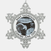 超音波妊娠ジェンダー明らかにソノグラム スノーフレークピューターオーナメント (正面)