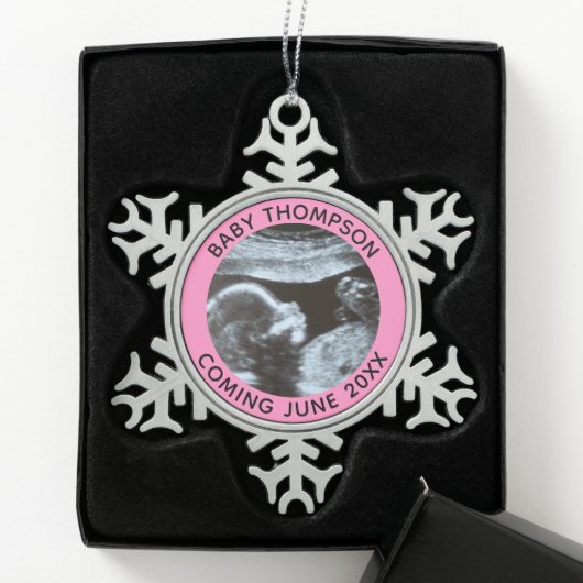 超音波妊娠ジェンダー明らかにソノグラム スノーフレークピューターオーナメント (ボックス)